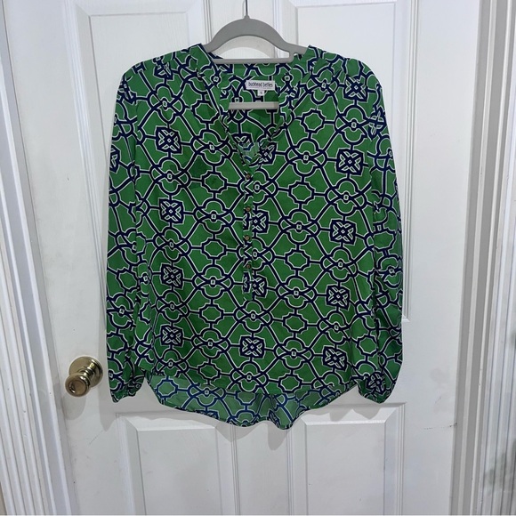 Buckhead Bettie’s Green Geometric Print Women's Top/b149-c18 - Picture 1 of 3